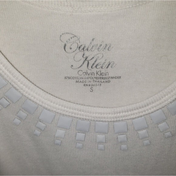 Calvin Klein Ladies White Racerback Tank Top with Embellished Neckline. Size S - Picture 3 of 4